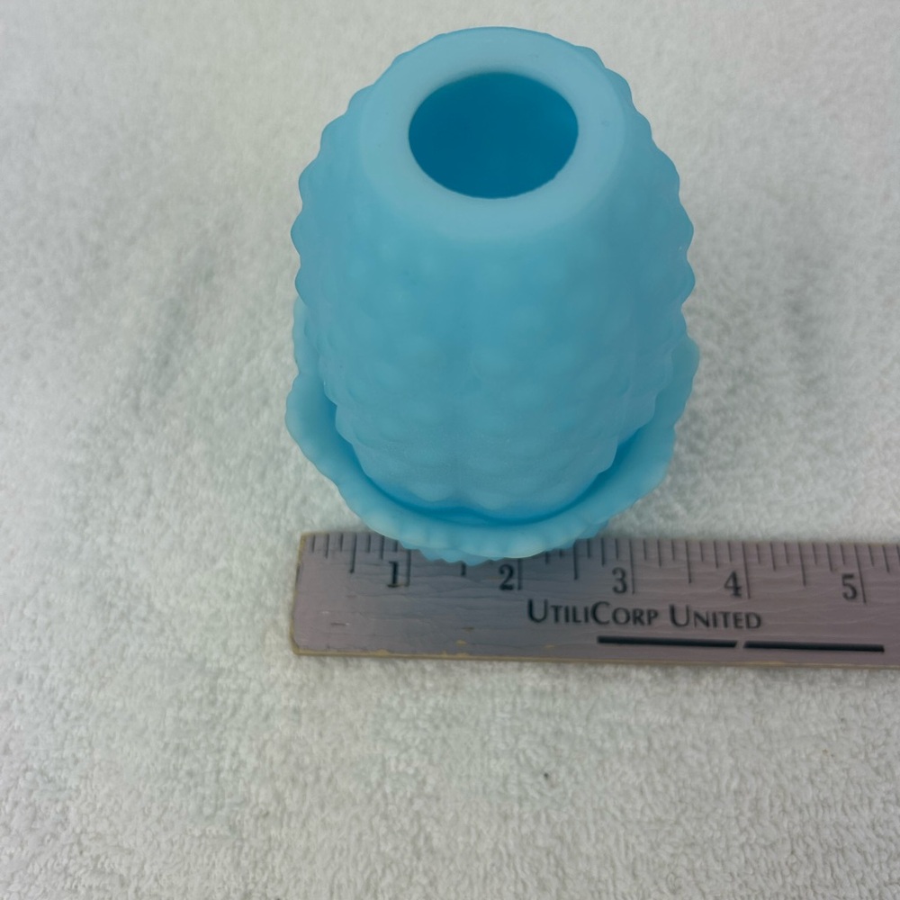 VTG 70s Fenton Satin Sky Blue Milk Glass Hobnail Fairy Lamp Light Votive - Picture 11 of 16